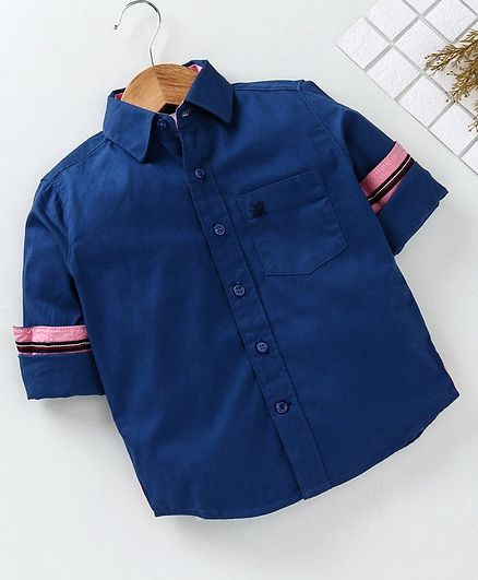 Adams Kids Solid Front Pocket Full Sleeves Shirt - Blue
