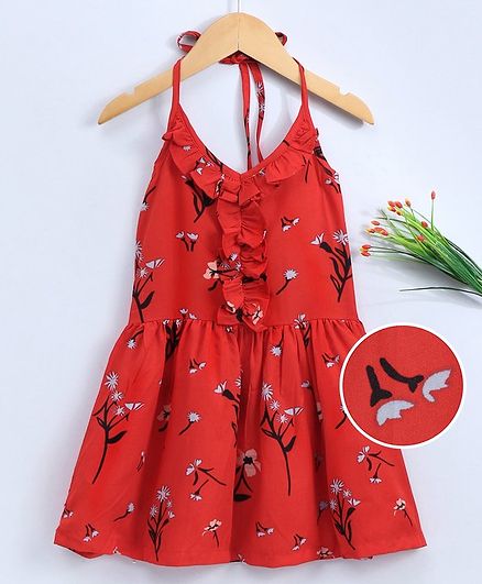 M'andy Flowers Printed Sleeveless Fit & Flare Dress - Red