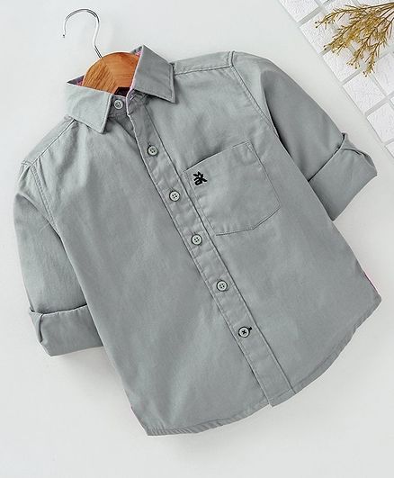 Adams Kids Solid Front Pocket Full Sleeves Shirt - Grey