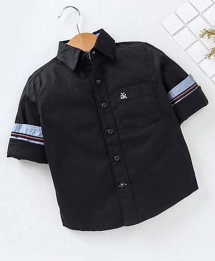Adams Kids Solid Front Pocket Full Sleeves Shirt - Black