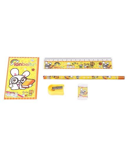Stationery Set Bunny Print Yellow - Pack of 5 Pieces