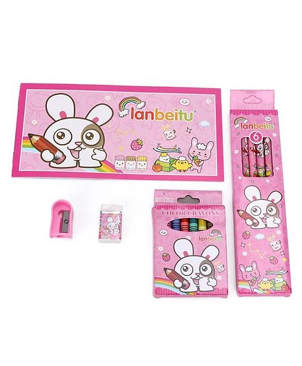 Stationery Set Bunny Print Pink - Pack of 5 Pieces
