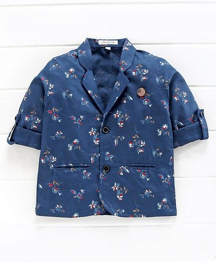 Dapper Dudes Flower Printed Full Sleeves Jacket - Blue