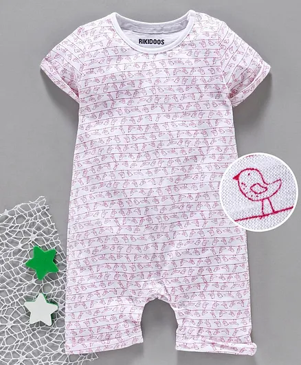 Rikidoos Half Sleeves Bird Print Romper - Off White