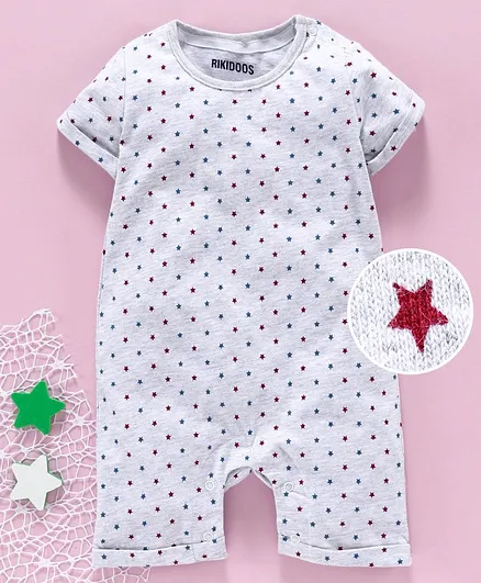 Rikidoos Stars Printed Half Sleeves Romper - Grey
