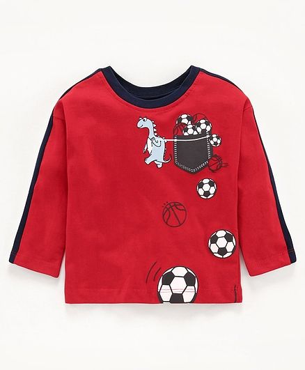 Babyoye Cotton Full Sleeves Tee Football Print - Red