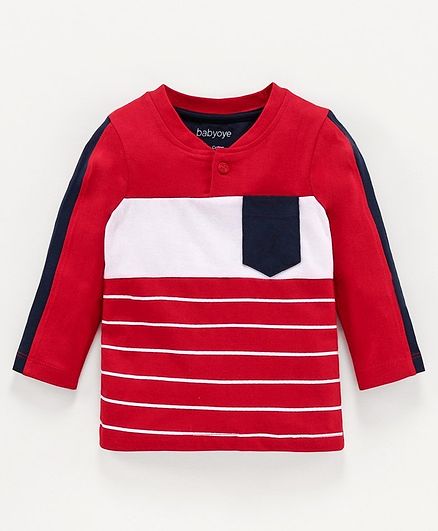 Babyoye Cotton Henley Full Sleeves Tee - Red