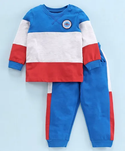 Babyoye Full Sleeves Tee & Bottom Set Space Patch - Blue Red