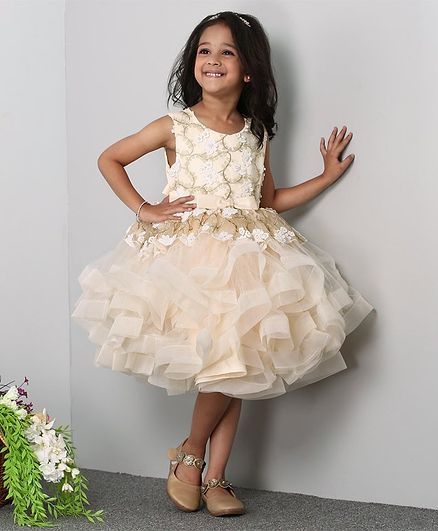 Mark & Mia Sleeveless Frock Floral Embroidered - Cream