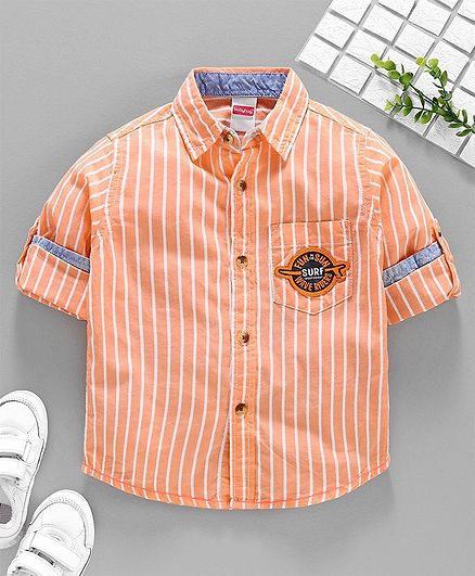 Babyhug Cotton Full Sleeves Striped Shirt - Orange