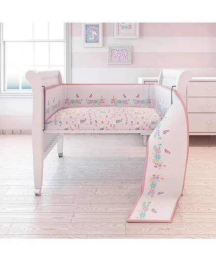 Fancy Fluff Organic Cotton Full Bumper Floral Print - Pink White