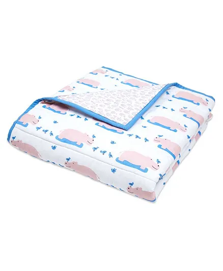 Masilo Quilted Blanket Hippo Print - Blue White