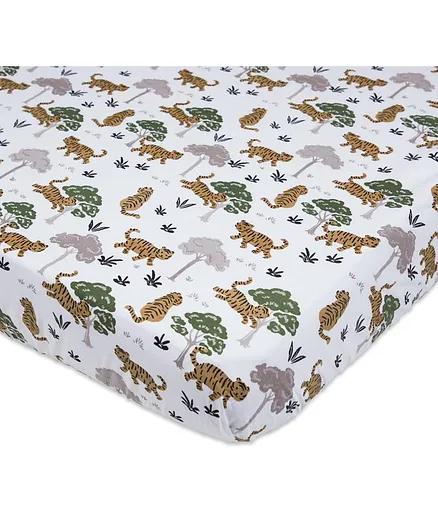 Masilo Fitted Bed Sheet Tiger Print - White Green