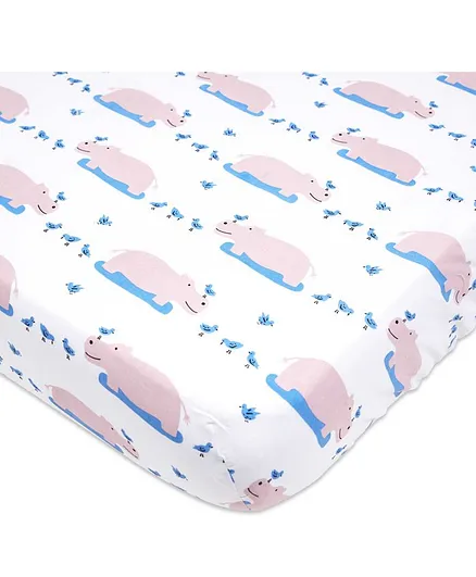 Masilo Fitted Bed Sheet Hippo Print - White Pink