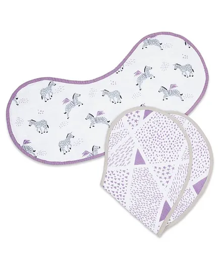 Masilo Organic Muslin Burp Cloth cum Bib Zebra Print Pack of 2 - White Purple