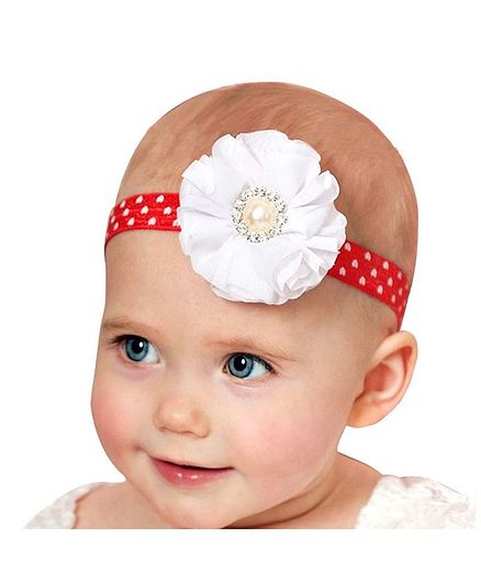 Bellazaara Polka Dot Print Flower Decor Headband - Red