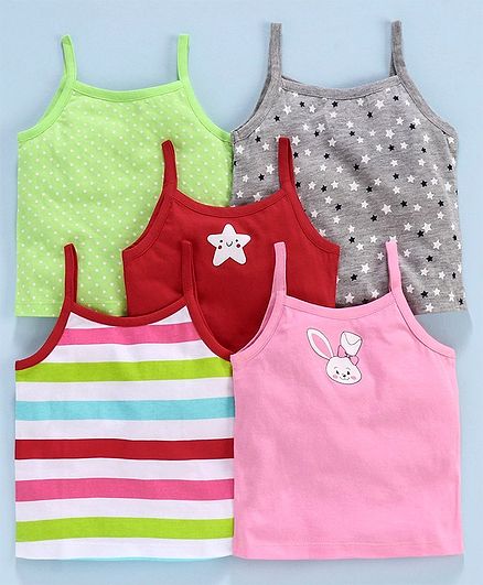 Babyoye Sleeveless Slips Multi Print Pack of 5 - Multicolor