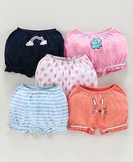 Babyoye Cotton Printed Bloomers Pack of 5 - Blue Pink Orange