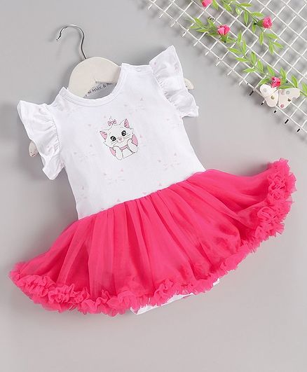 Mark & Mia Short Sleeves Frock Style Onesie Kitty Print - Dark Pink