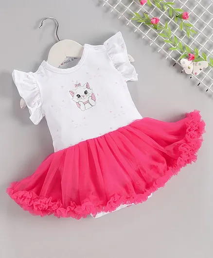Mark & Mia Short Sleeves Frock Style Onesie Kitty Print - Dark Pink