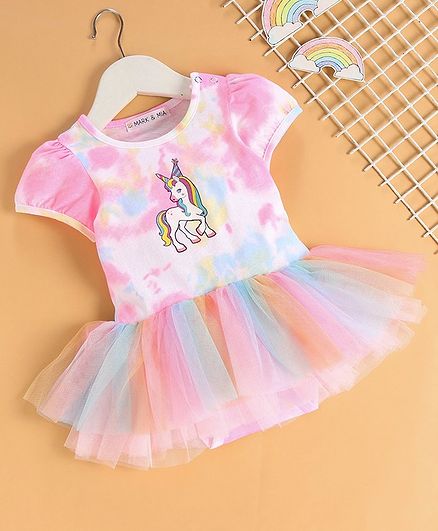 Mark & Mia Short Sleeves Frock Style Onesie Unicorn Print - Pink