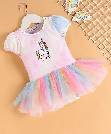 Mark & Mia Short Sleeves Frock Style Onesie Unicorn Print - Light Pink