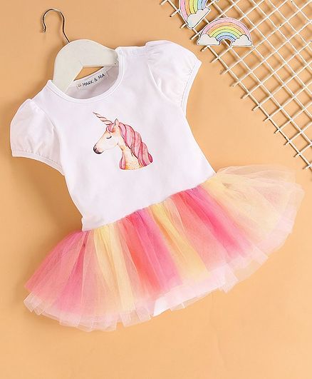 Mark & Mia Short Sleeves Frock Style Onesie Unicorn Print - White