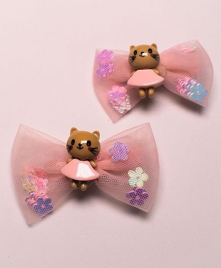 Flying Lollipop Doll Decorated Set Of 2 Hair Clip - Pink & Brown