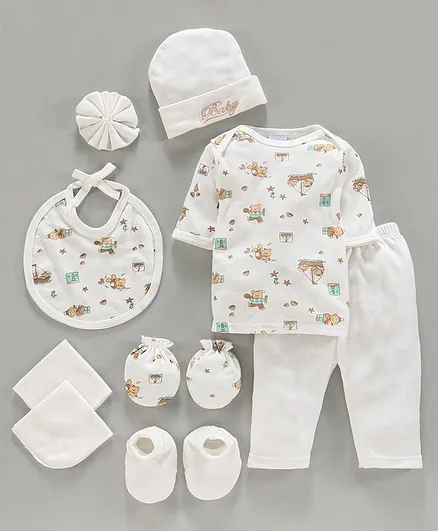 Montaly Clothing Gift Set Teddy Print Cream - 9 Pieces
