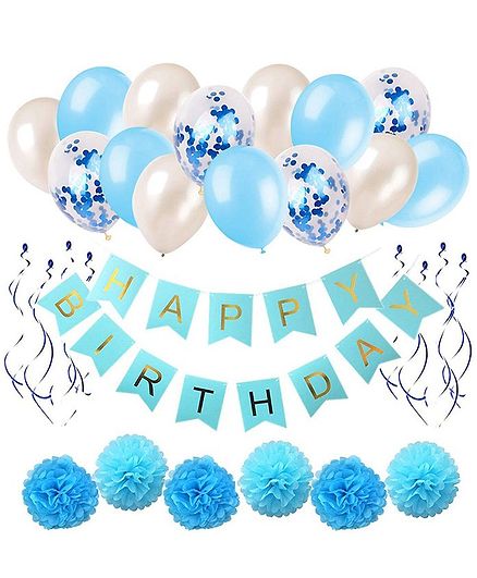Party Propz Birthday Themed Decor Combo Pack Blue - Pack of 34 Items