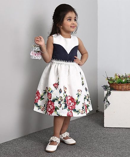 Mark & Mia Sleeveless Party Frock Floral Print - White Blue