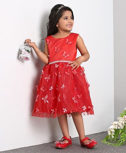 Mark & Mia Sleeveless Party Frock Felt Butterfly Detail - Red
