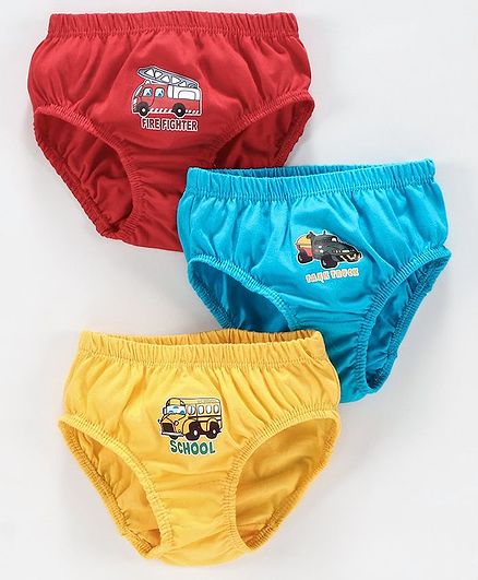 Simply Briefs Vehicle Print Pack of 3 - Red Blue Yellow