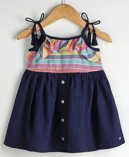 Babyoye Cotton Singlet Striped Frock - Navy