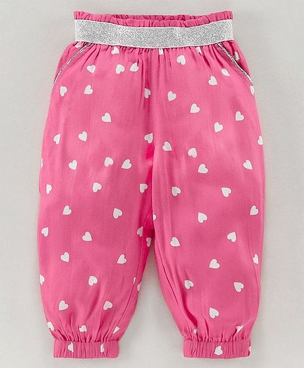 Babyoye Full Length Cotton Lounge Pant Heart Print - Pink