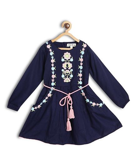 Bella Moda Floral Embroidered Full Sleeves Dress - Blue