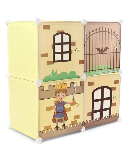 4 Compartment Storage Cabinet House Print - Yellow