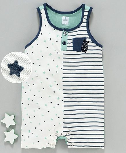 First Smile Sleeveless Stripes & Stars Printed Romper - Off White