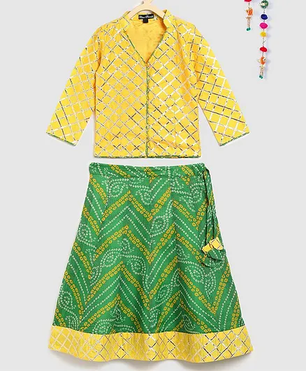 Silverthread Gota Patti Patch Full Sleeves Choli With Lehenga - Yellow