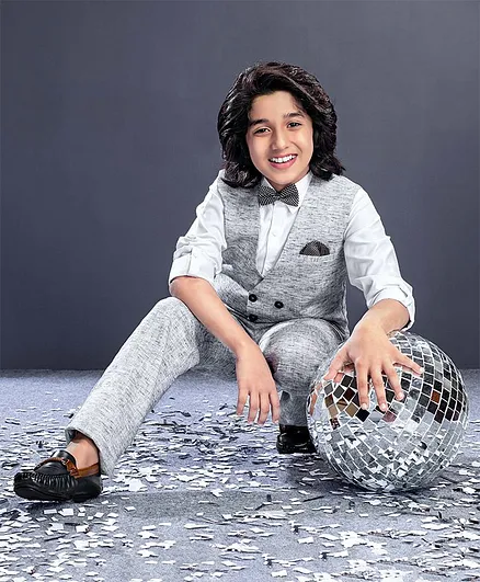 Robo Fry 3 Piece Party Suit With Bow - Grey White