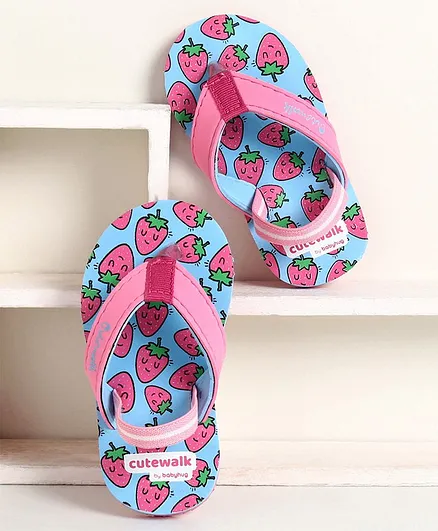 Cute Walk by Babyhug Flip Flops Strawberry Print - Blue