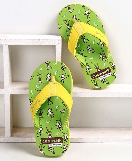Cute Walk by Babyhug Flip Flops Monkey Print - Green