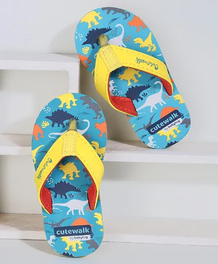 Cute Walk by Babyhug Flip Flops Dino Print - Blue