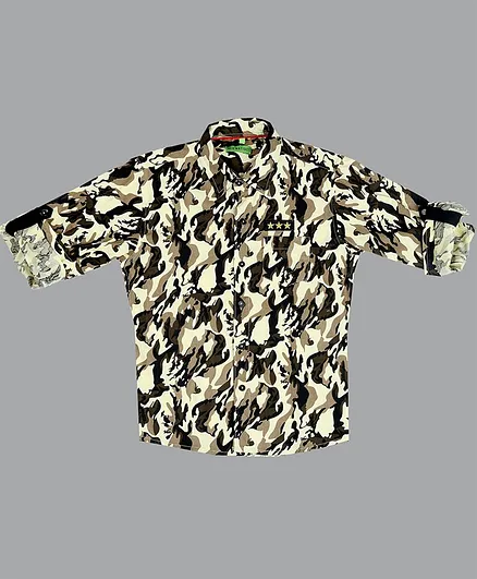 NEO NATIVES Camouflage Print Full Sleeves Shirt - Beige