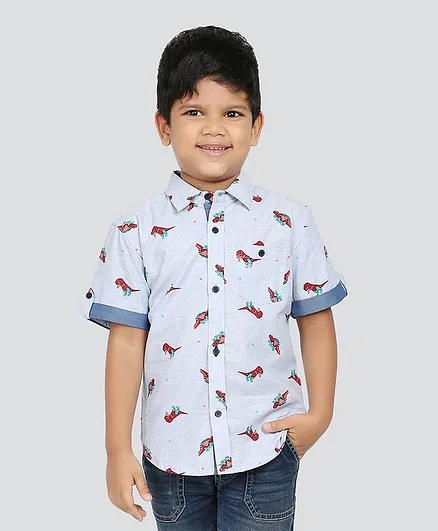 NEO NATIVES Half Sleeves Dinosaur Print Shirt - Light Blue