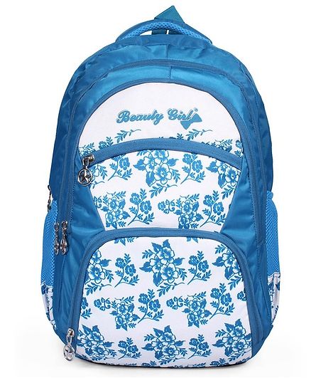 Beauty Girls Water-proof Polyester Backpack White Cyan Blue - 18 Inches