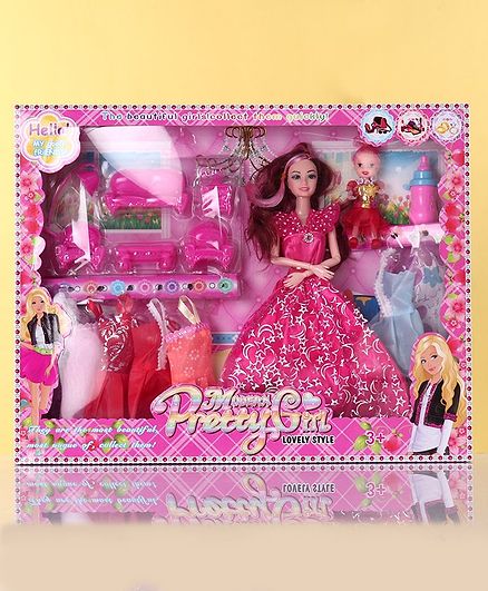 Fashion Doll Set with Accessories Red - 16 Pieces