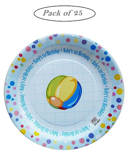 Party Anthem 1st Birthday Disposable Paper Plates Blue - Pack of 25