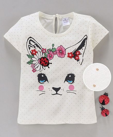 Smarty Half Sleeves Top Kitty Print - Cream