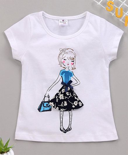 Smarty Short Sleeves Tee Doll Print - White